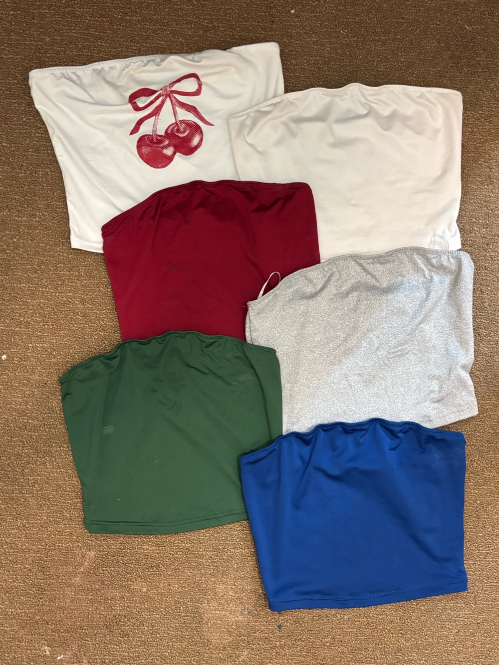 SHEIN White, Red, Burgundy, Green, Blue, Silver Tube Crop Tops - 6 Pack
